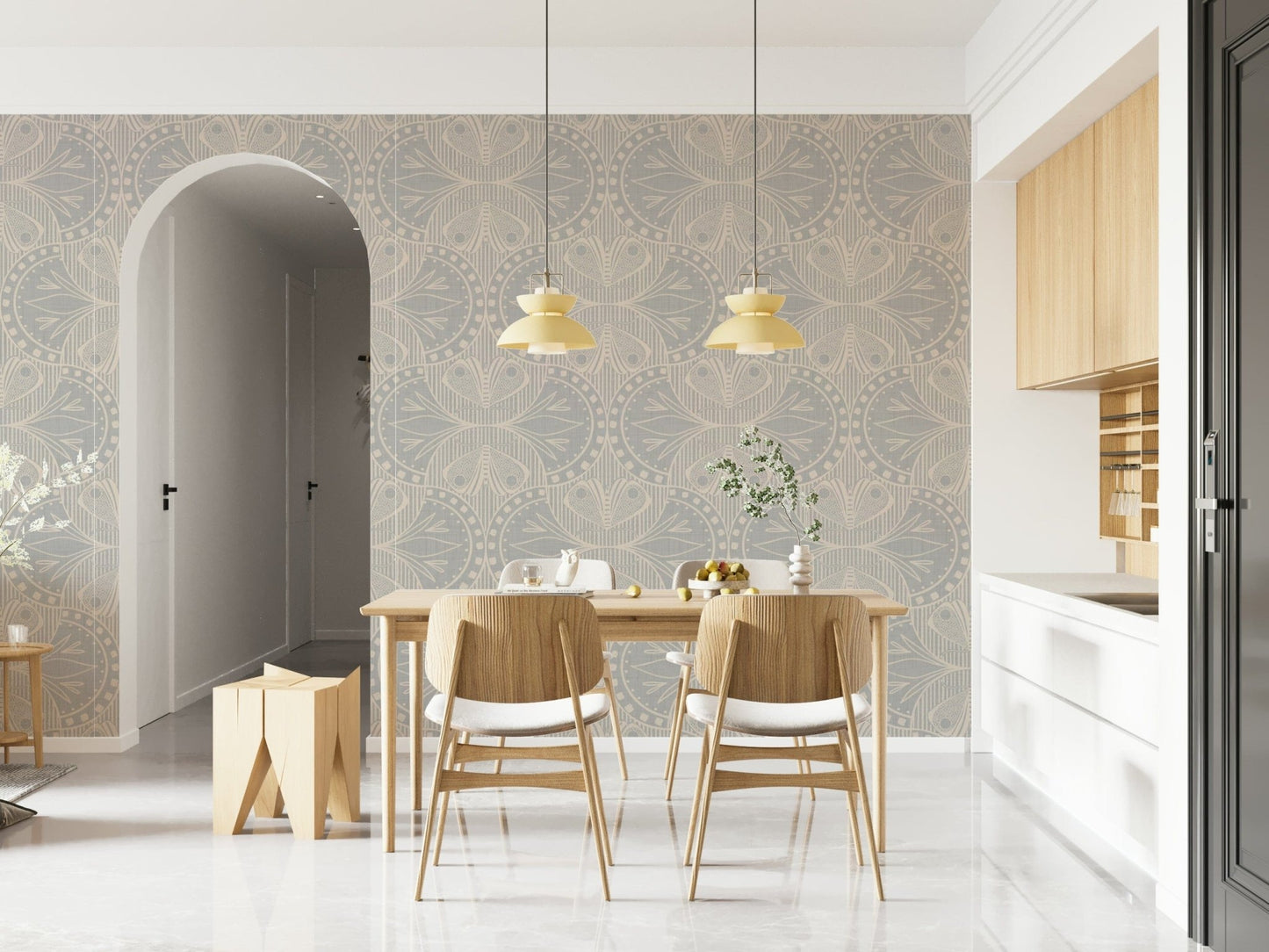 Art Nouveau Butterfly Floral in Light Grey Wallpaper⁠