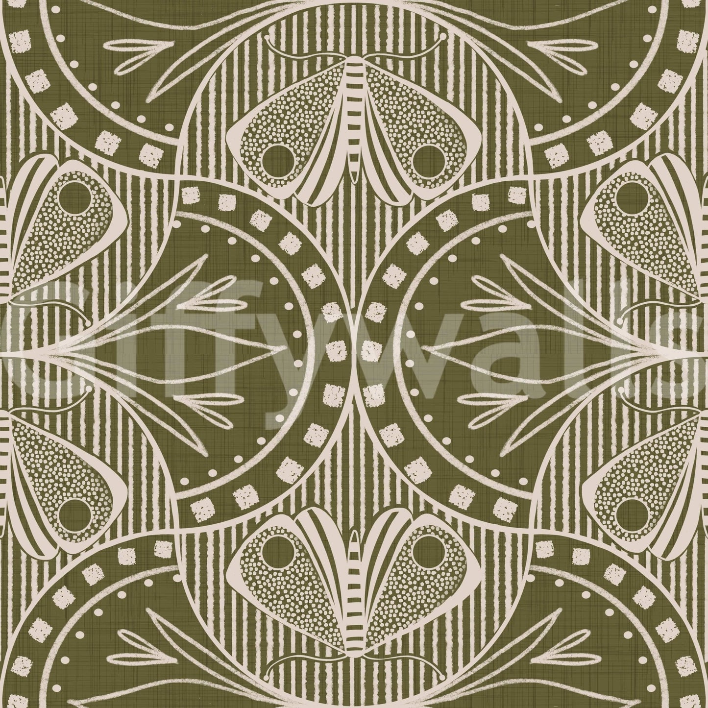 Art Nouveau Butterfly Floral in Olive Drab Wallpaper⁠