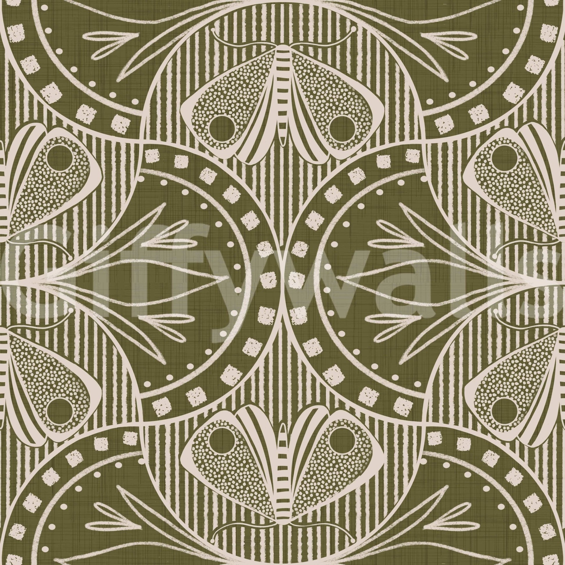 Art Nouveau Butterfly Floral in Olive Drab Wallpaper⁠
