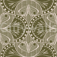 Art Nouveau Butterfly Floral in Olive Drab Wallpaper⁠