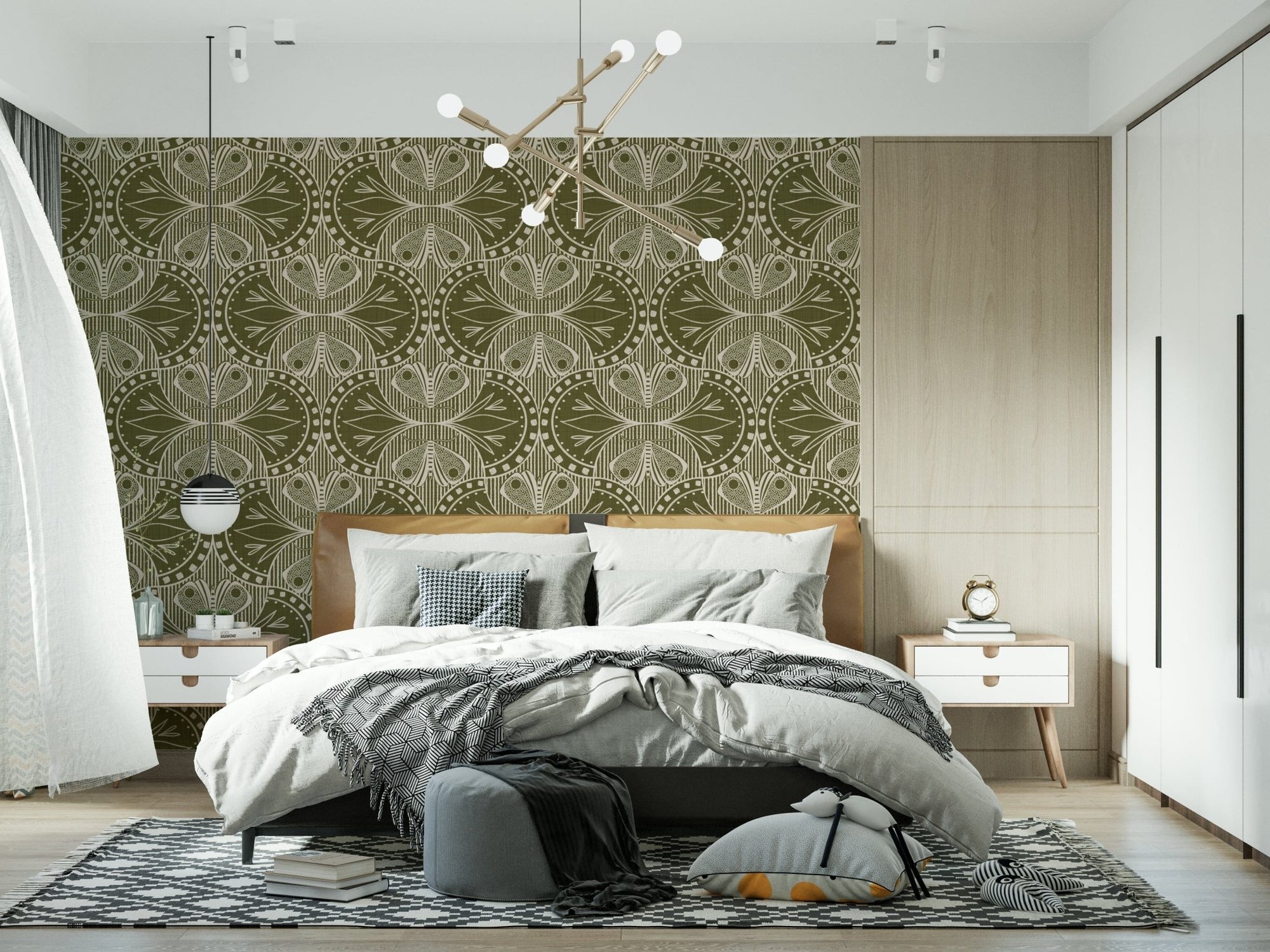 Art Nouveau Butterfly Floral in Olive Drab Wallpaper⁠, GD7006