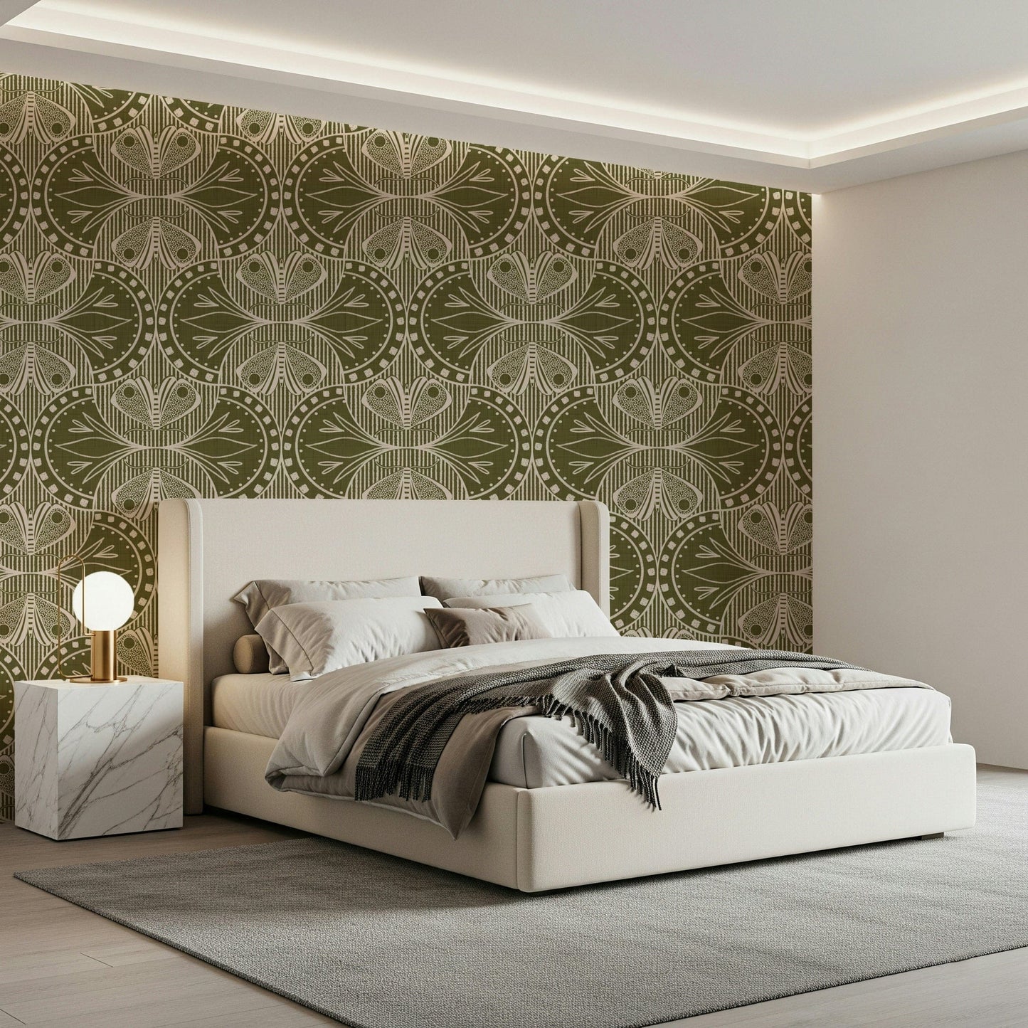 Art Nouveau Butterfly Floral in Olive Drab Wallpaper⁠