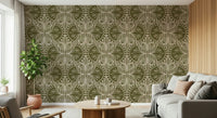 Art Nouveau Butterfly Floral in Olive Drab Wallpaper⁠