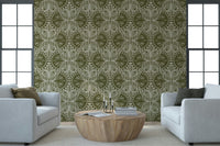 Art Nouveau Butterfly Floral in Olive Drab Wallpaper⁠