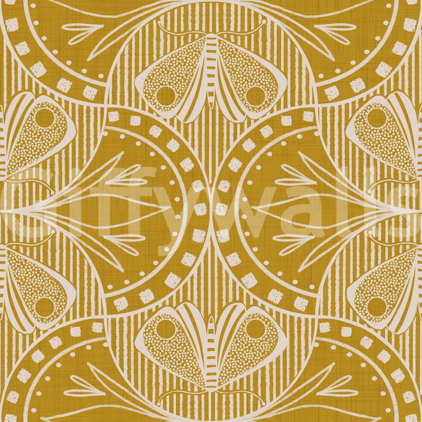 Art Nouveau Butterfly Floral Mustard Gold Wallpaper⁠