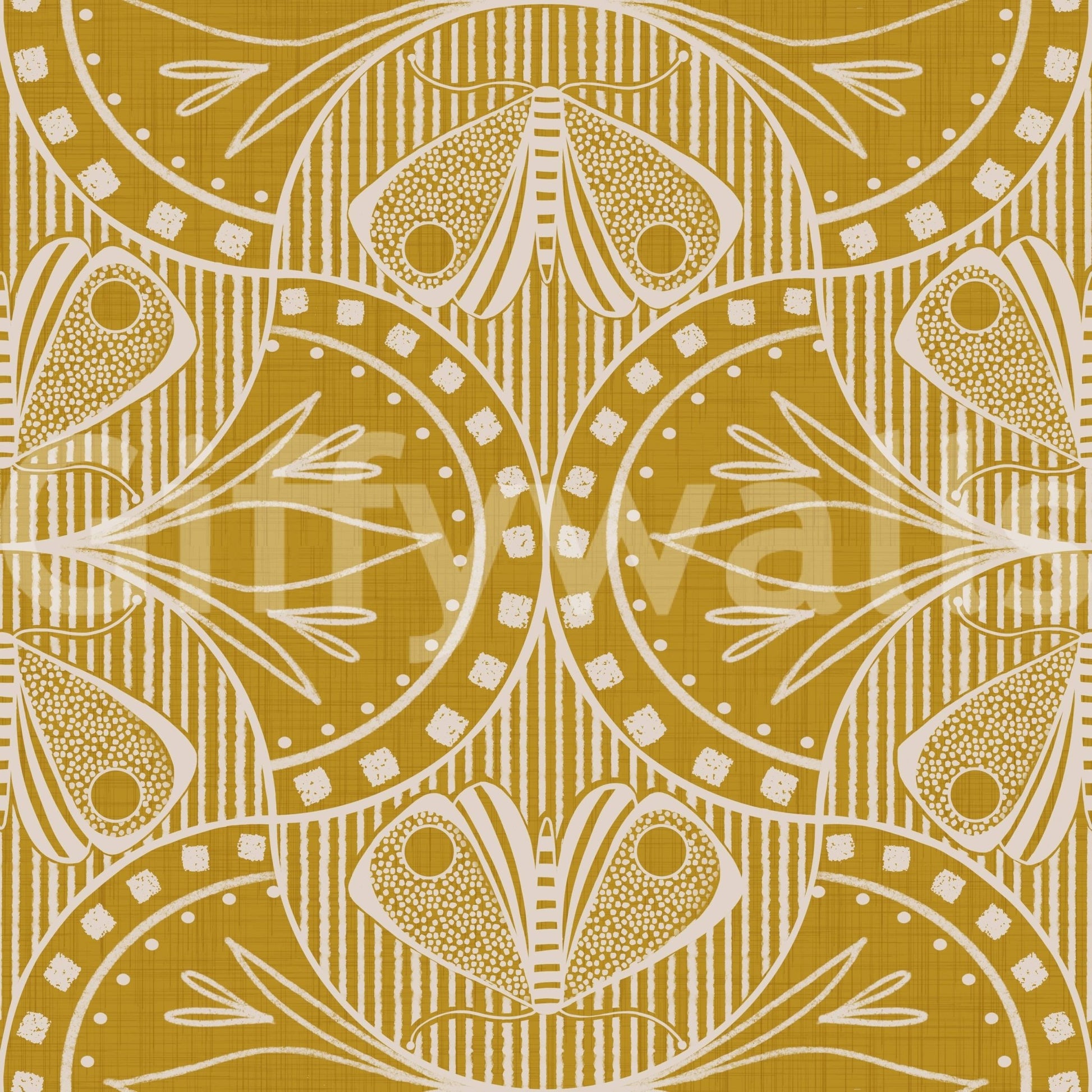Art Nouveau Butterfly Floral Mustard Gold Wallpaper⁠