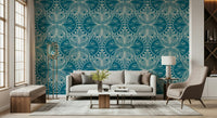 Art Nouveau Butterfly Floral Teal Blue Wallpaper⁠