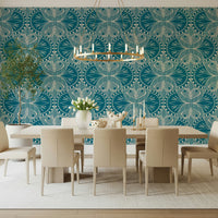Art Nouveau Butterfly Floral Teal Blue Wallpaper⁠
