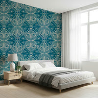 Art Nouveau Butterfly Floral Teal Blue Wallpaper⁠