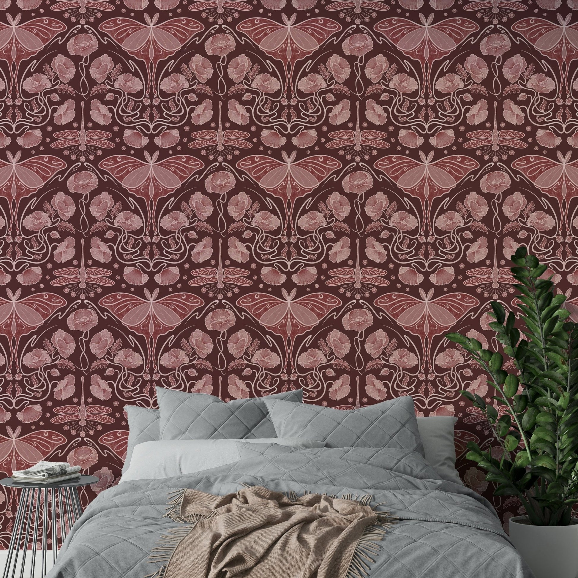 Decorative poppy wallpaper with vintage detailing

