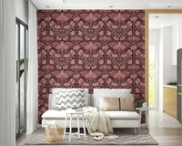 Crimson wallpaper featuring Luna moth and vines

