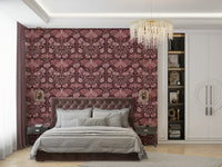 Art Nouveau floral wallpaper in bold crimson tones

