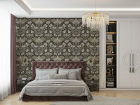 Decorative wallpaper with poppies & vintage moths

