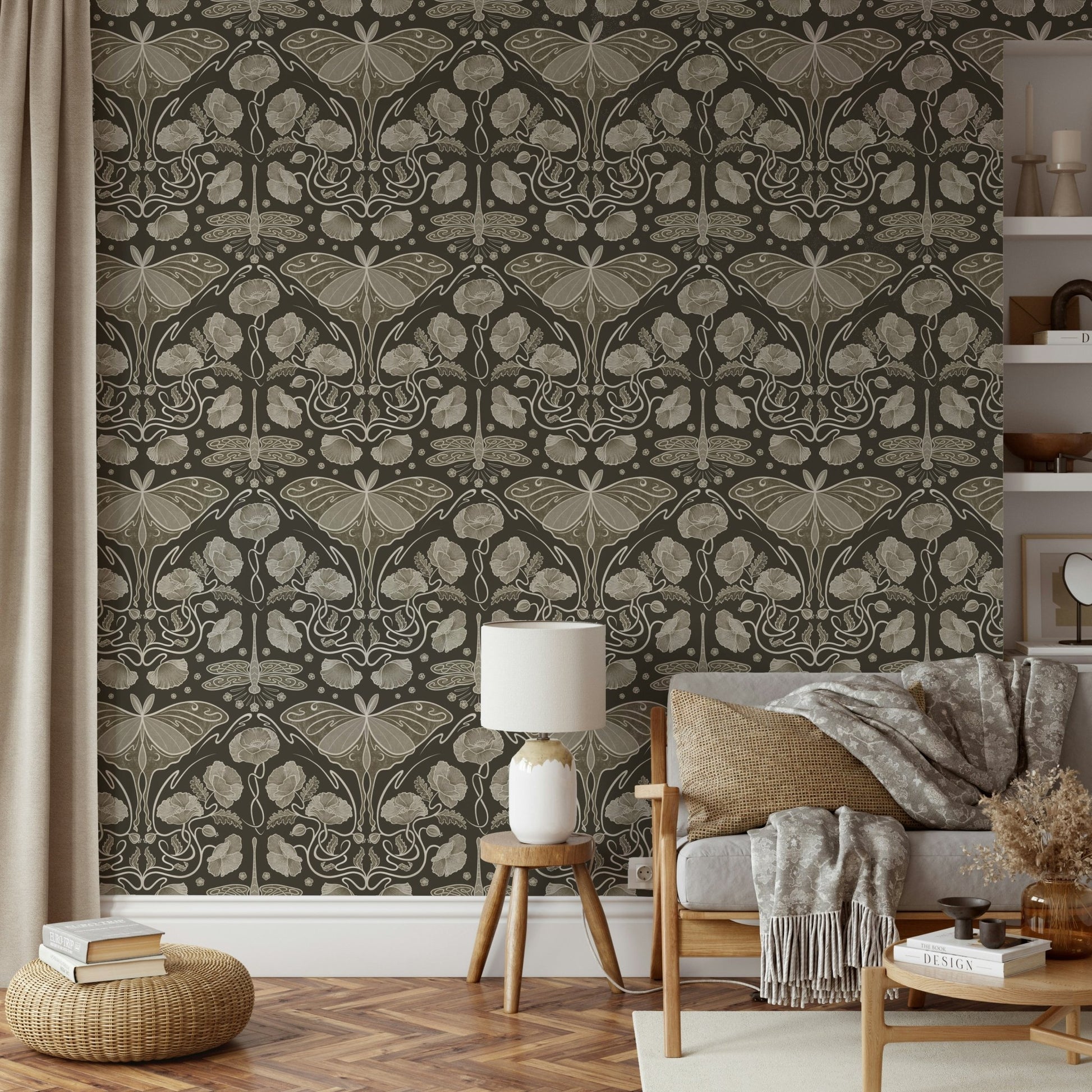 Soft brown floral wallpaper with antique elegance

