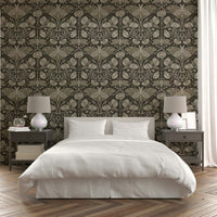 Earthy wallpaper with flowing vines and poppies


