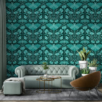 Artistic wallpaper with teal background and flora

