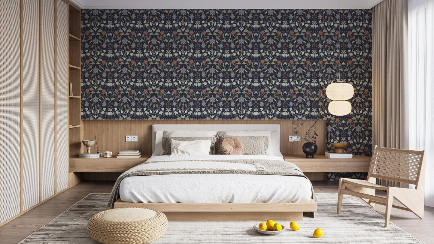 Nouveau-inspired floral wallpaper in rich hues