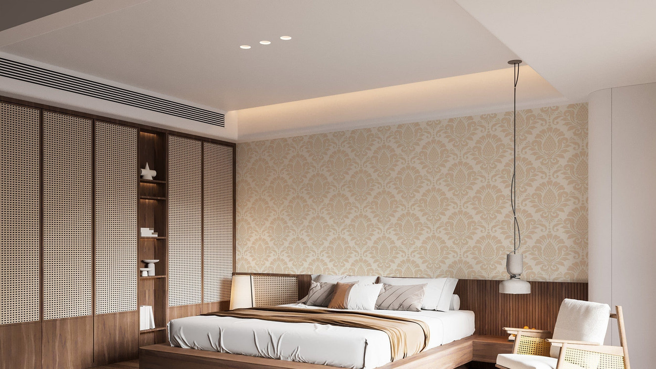 Neutral damask wallpaper for classy interiors
