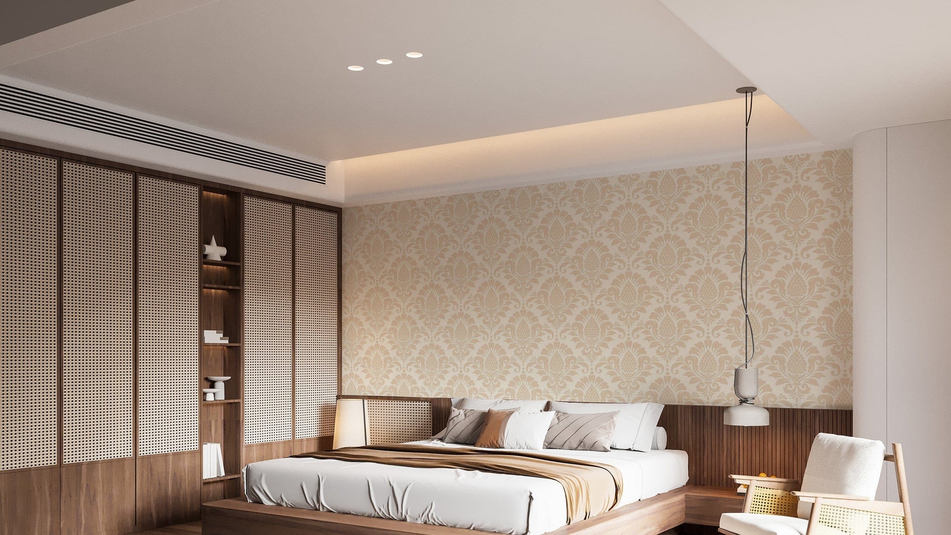 Neutral damask wallpaper for classy interiors
