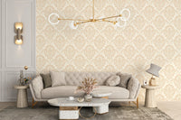 Classic damask wall murals in beige shades
