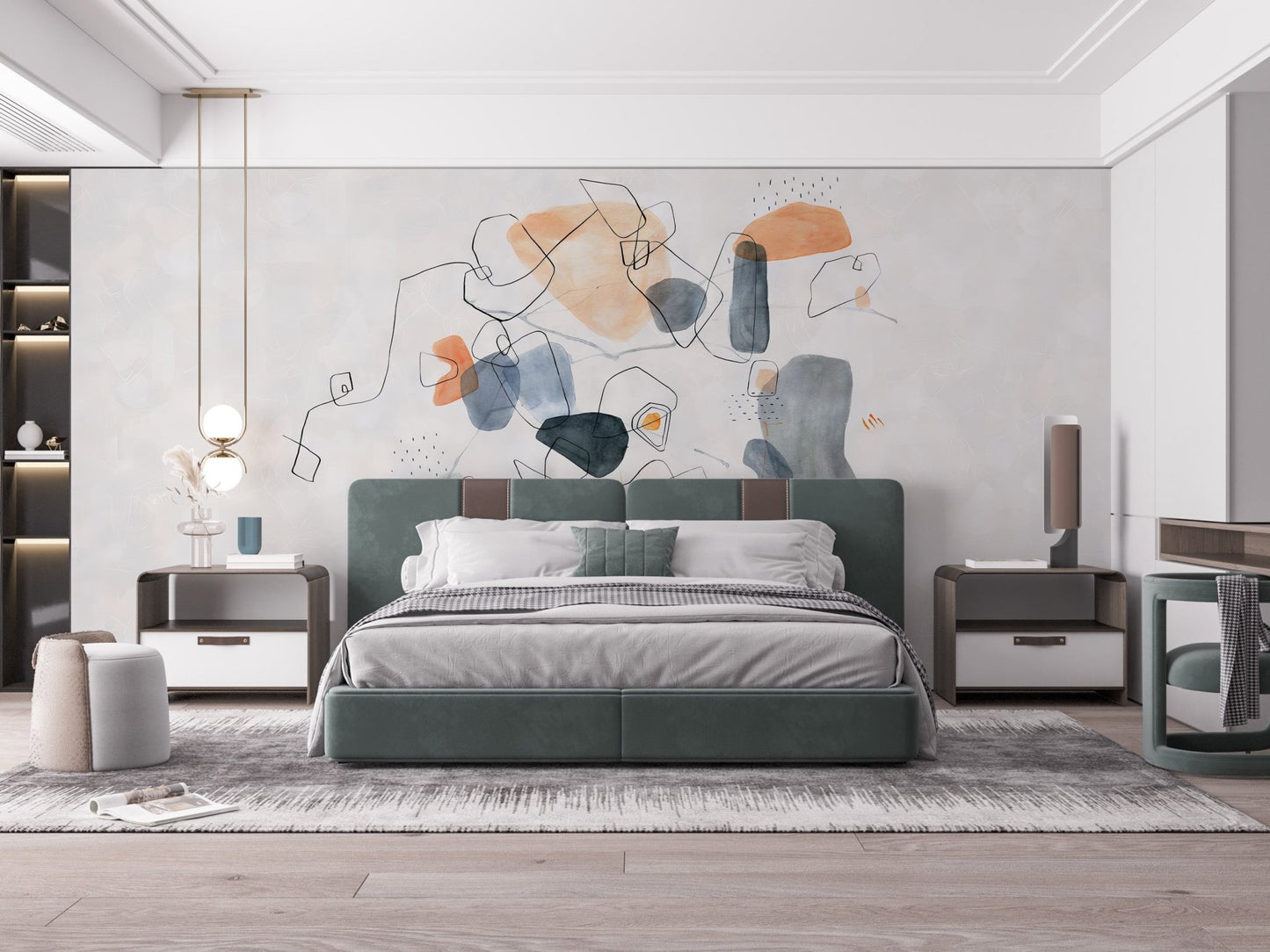 Bold artful echoes wallpaper mural for rooms