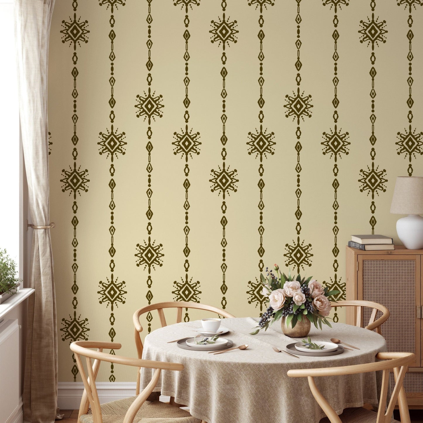 Minimalistic bead curtain design wallpaper for elegant walls. RNM10
