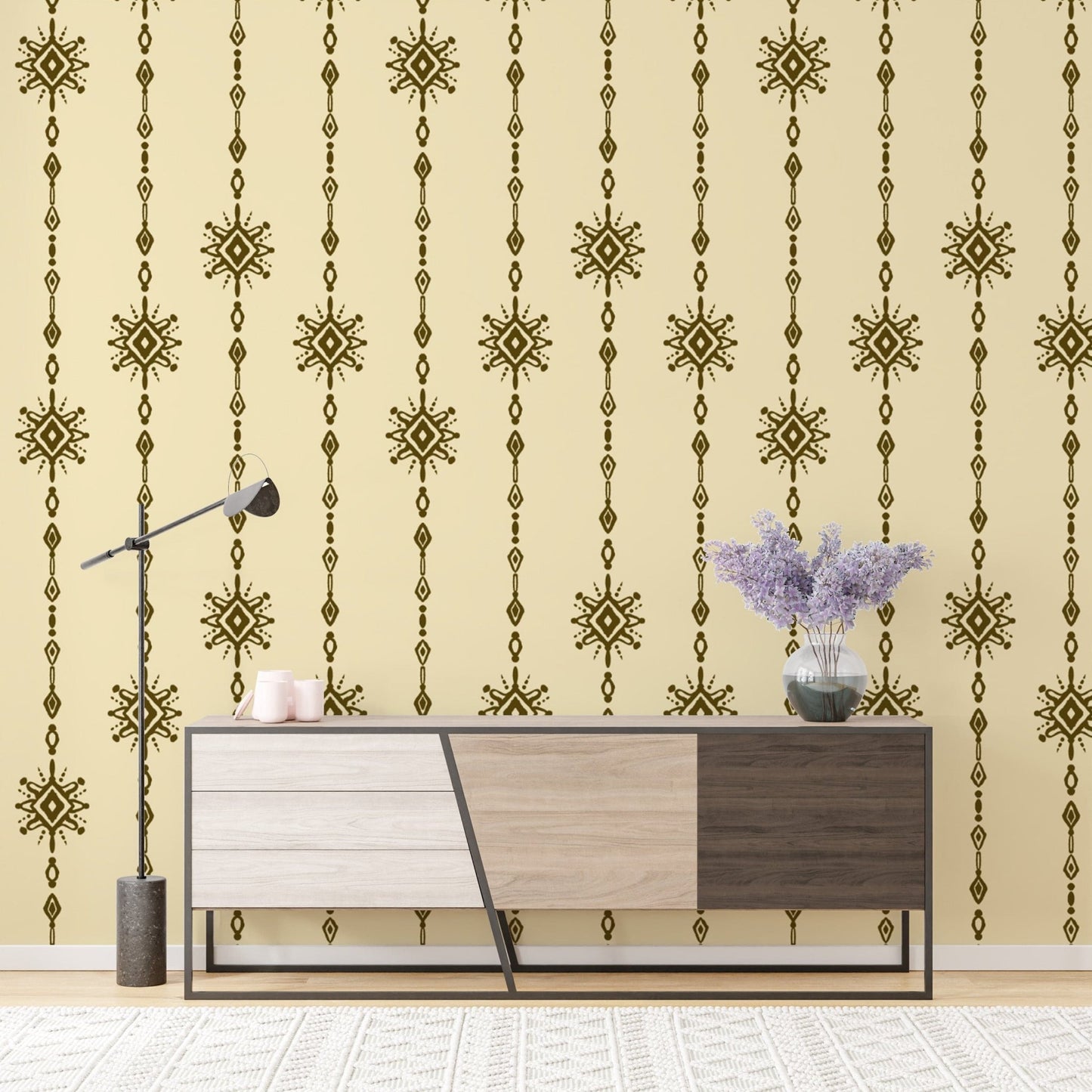 Bold artistic bead curtain wallpaper for dramatic wall styling. RNM10
