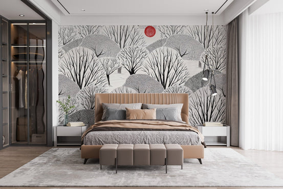 Artistic black and white trees wallpaper mural A306