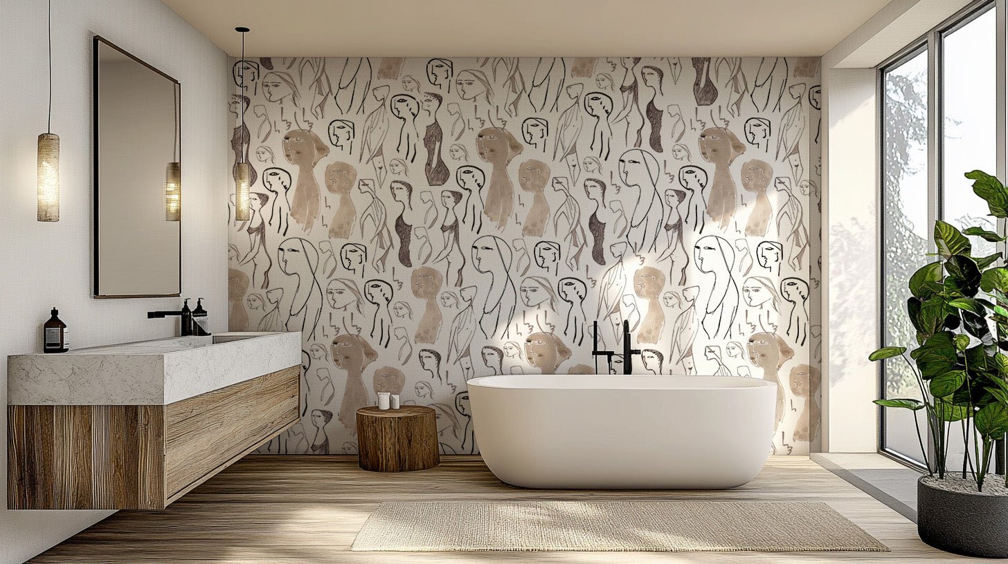 Abstract faces mural adds charm to bathrooms C440