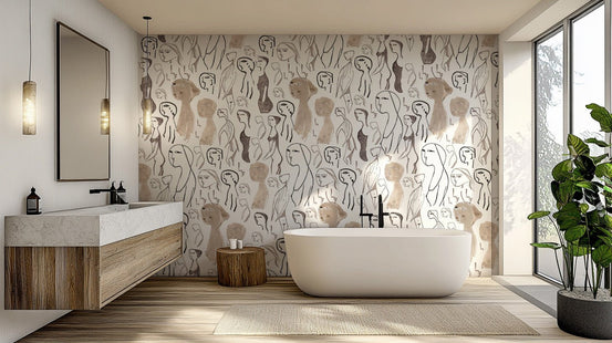 Abstract faces mural adds charm to bathrooms C440