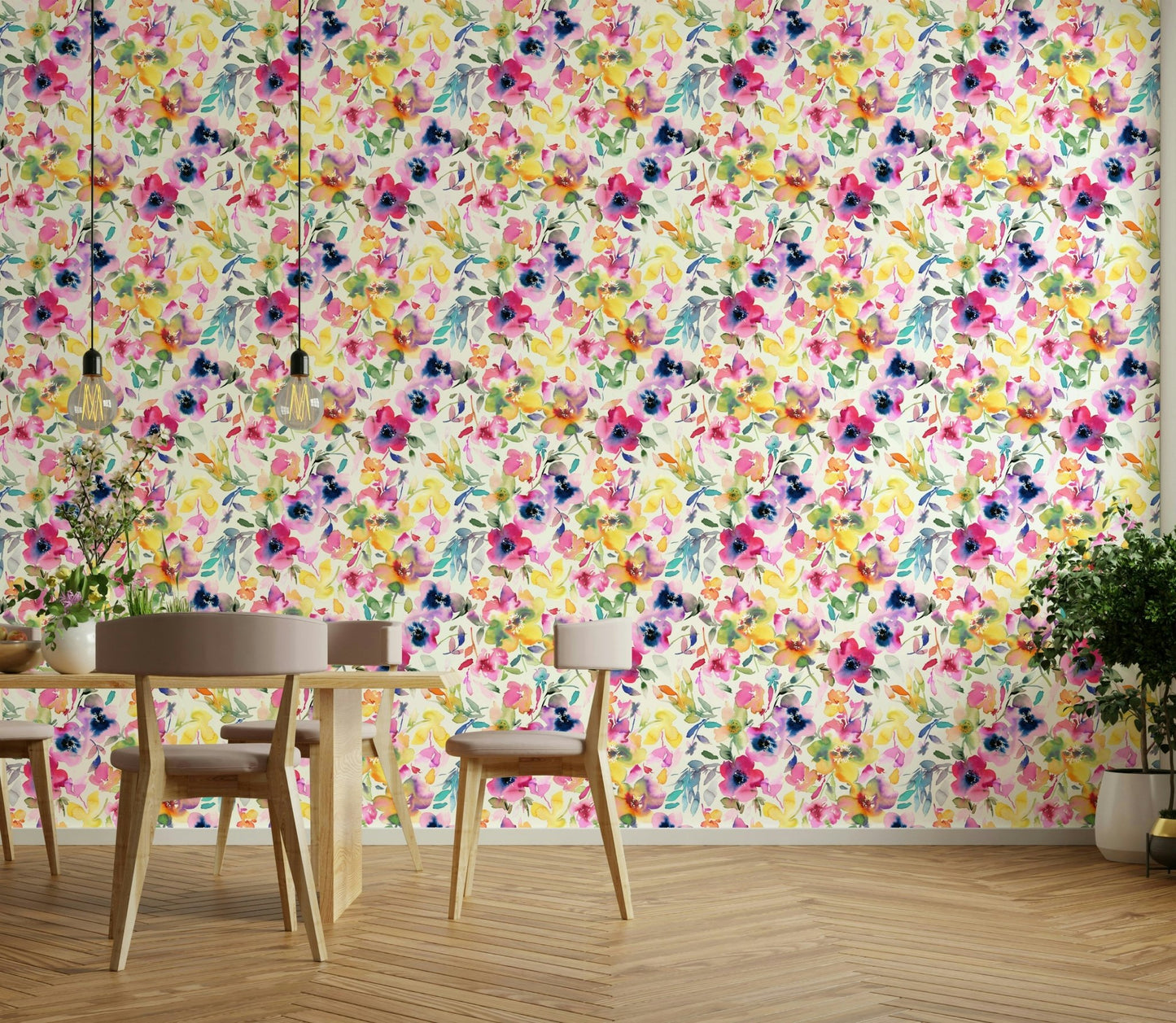 Colorful floral watercolor wallpaper GD764


