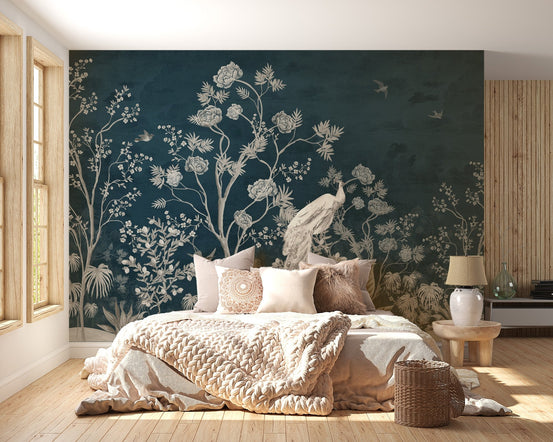 Tropical trees under cerulean skies mural A377