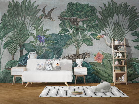 Artistic Painted Wildlife Forest Wallpaper Mural A301