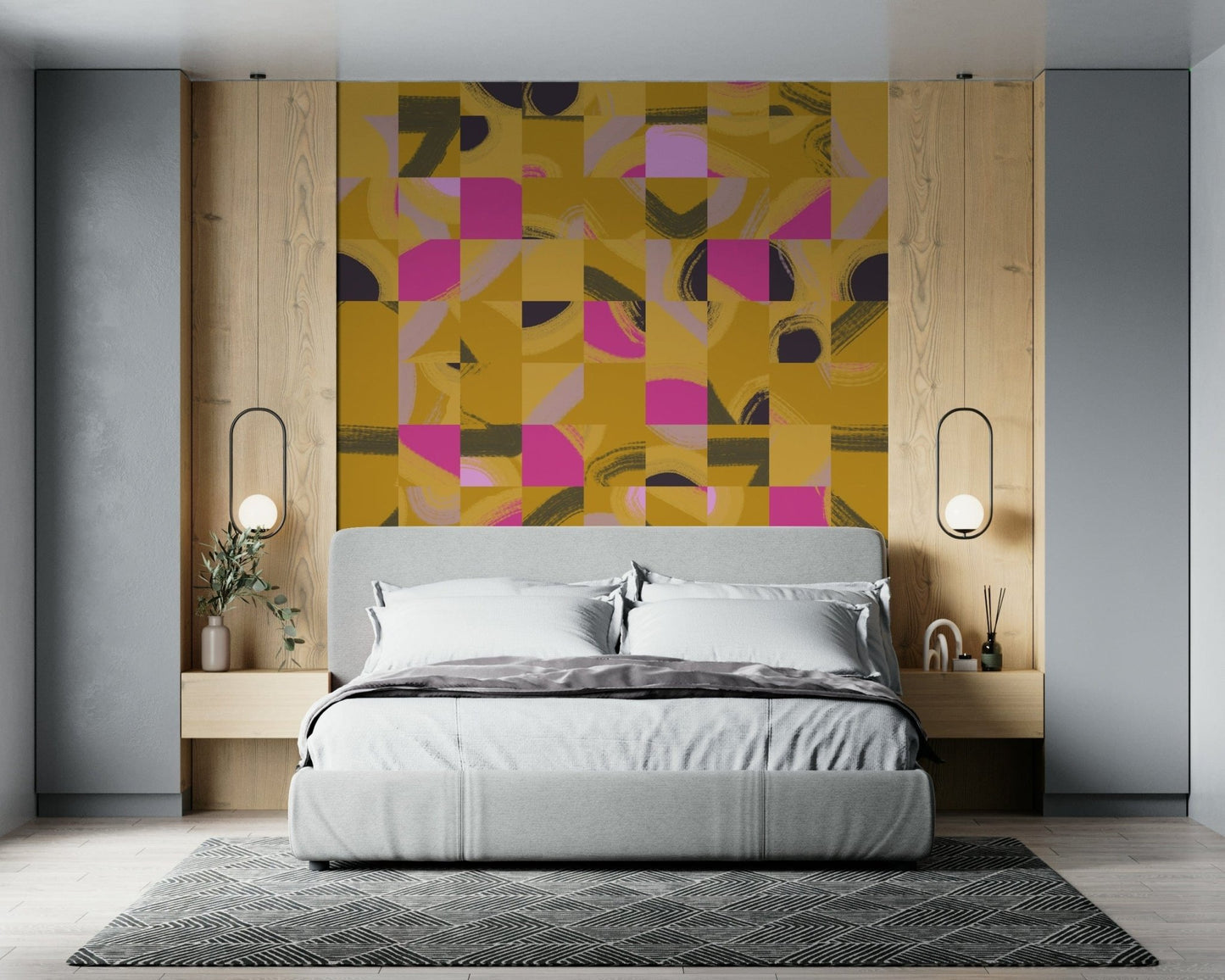 Quirky Artistic Tile Play patterned abstract geometric style wallpaper.