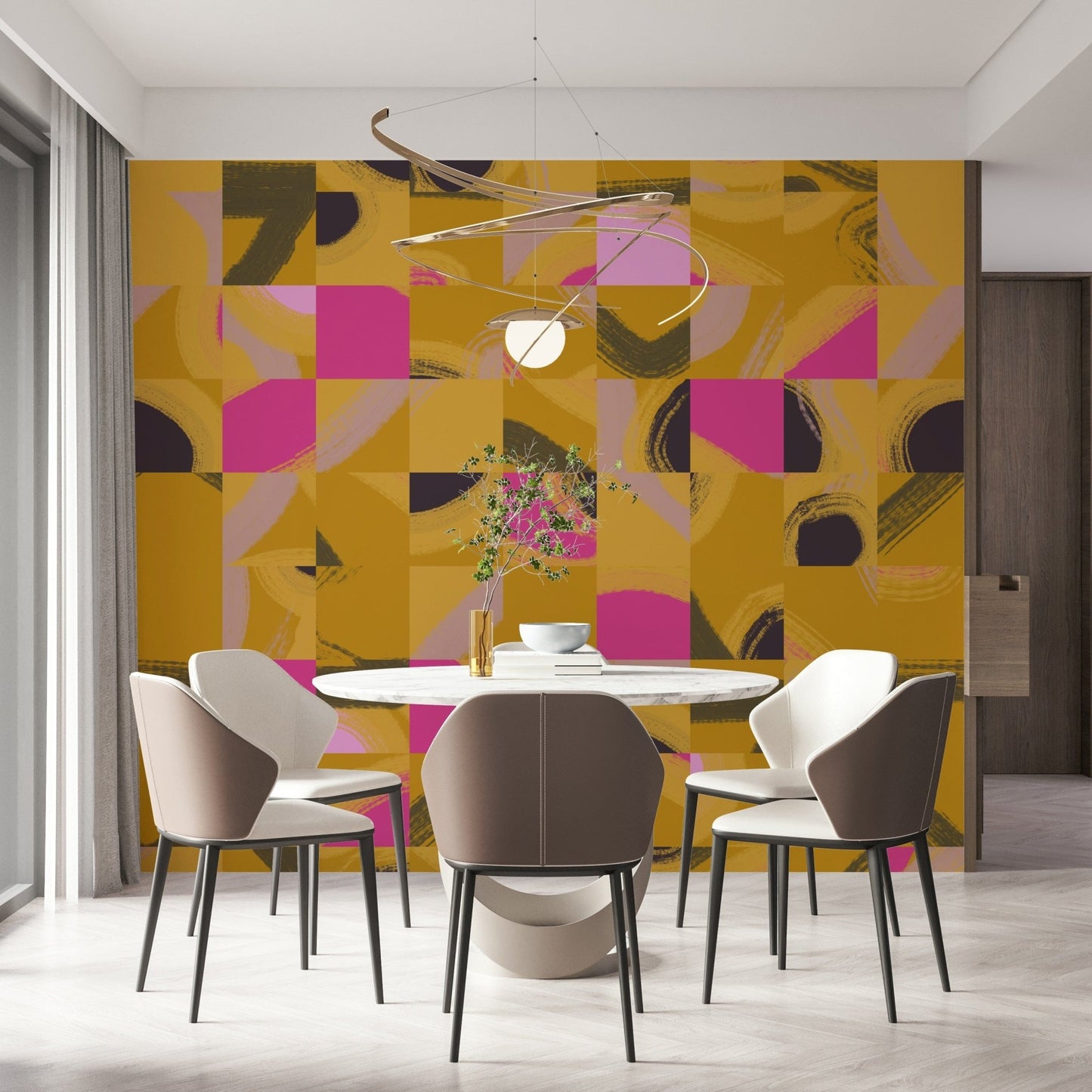 Vibrant Artistic Tile Play colorful painted checkered wall mural art.