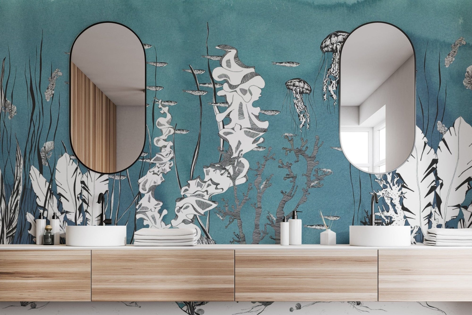 Hand-drawn ocean wallpaper with corals B724
