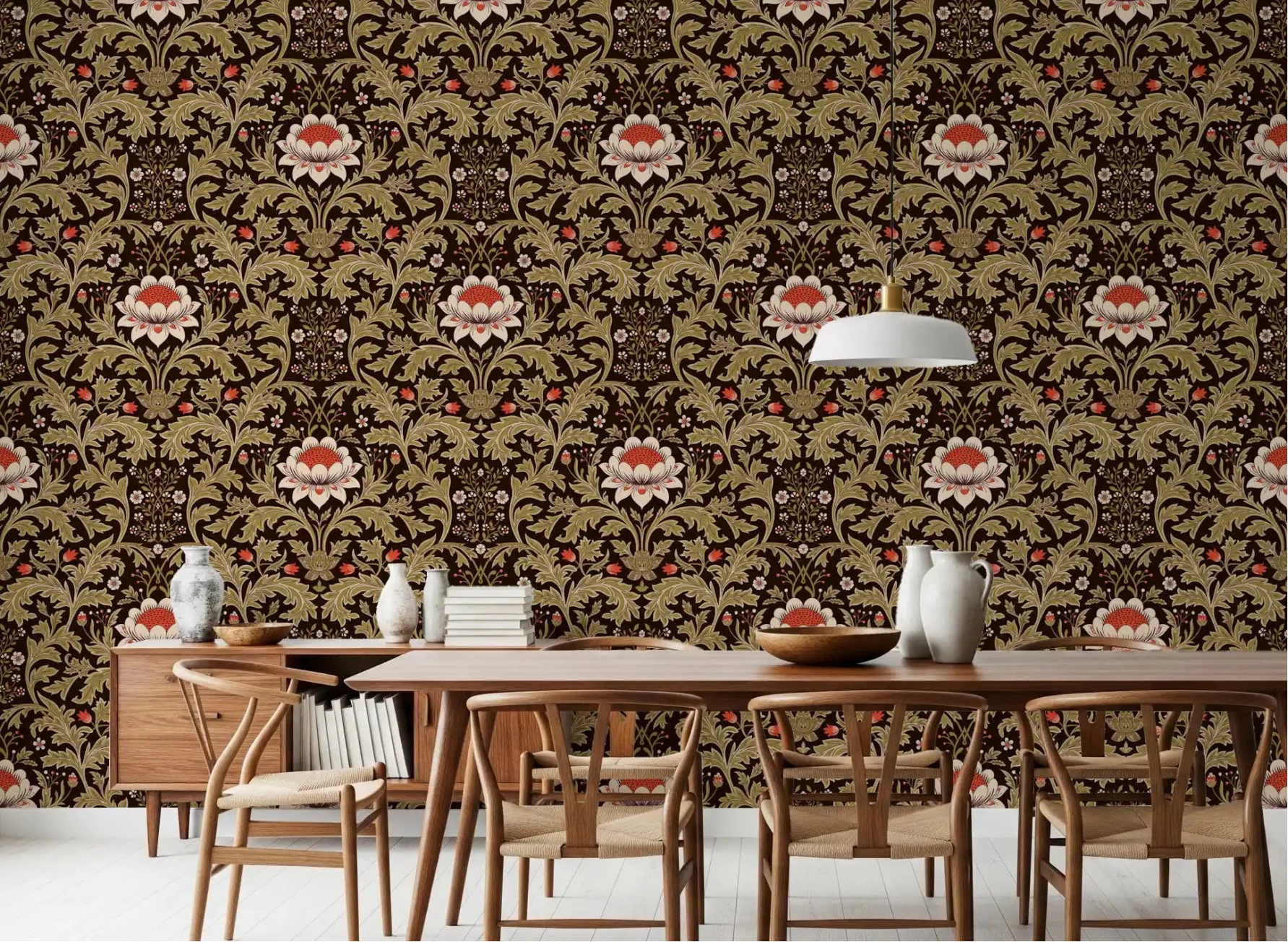 Dining room dresses up with the heritage botanical tapestry wallpaper
GD9570