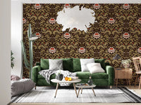 Tiny red flower buds and trailing vines fill the gaps in this tapestry wallpaper
⁠GD9570
