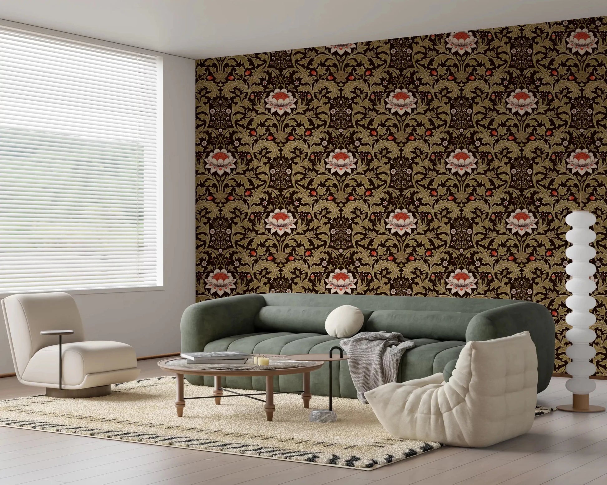 Living room takes on a Victorian feel from this Crafts Botanical wallpaperGD9570