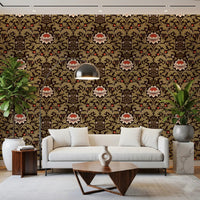 Cream lotus blooms anchor each block of this Crafts Botanical Tapestry wallpaperGD9570