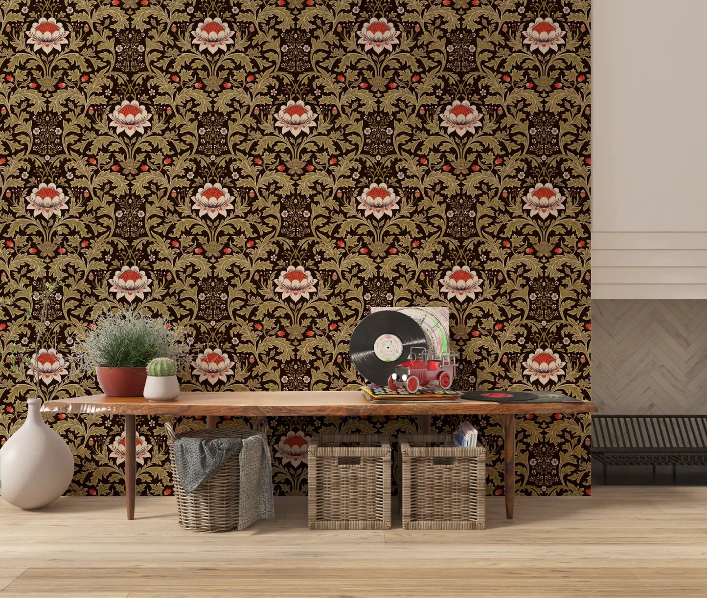 The hallway corner tones from this tapestry wallpaperGD9570