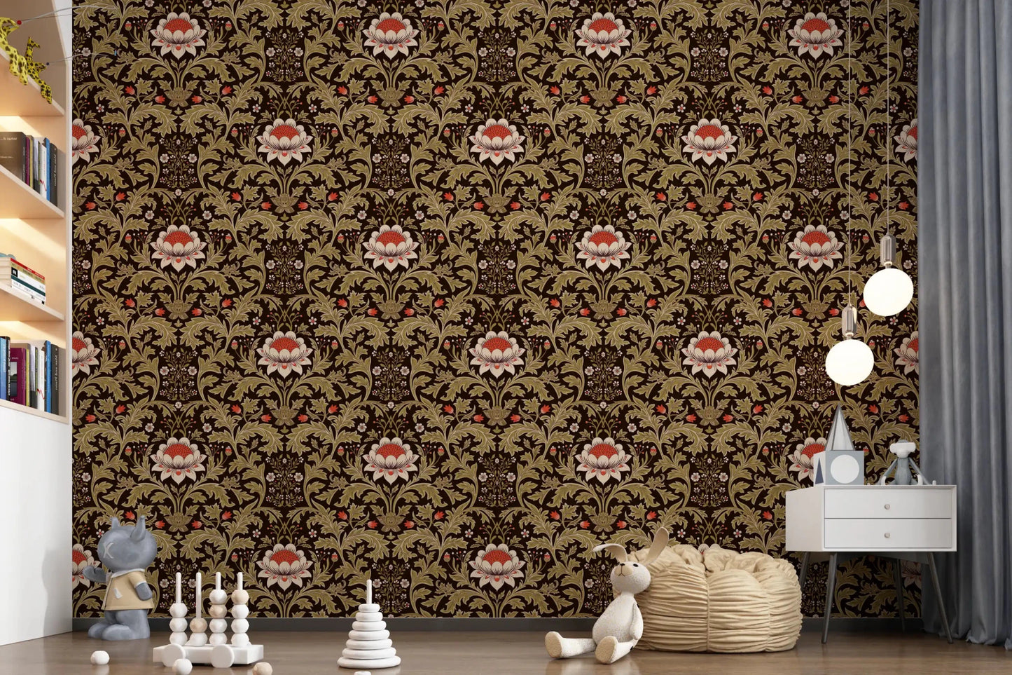 Dense Victorian-style scrollwork builds the surface of this botanical wallpaper
GD9570