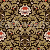 Deep brown ground anchors ivory creams and warm reds across this tapestry wallpaper⁠GD9570