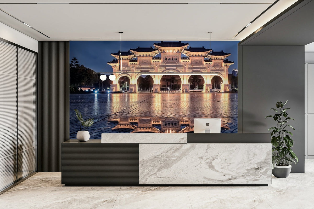 Asian Architecture Wall Mural shows Liberty Square at night. GD5068