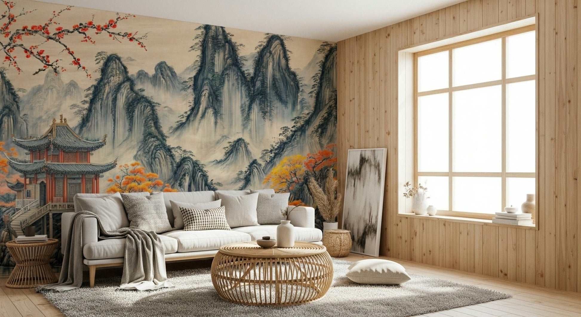 Asian Serenity Wall Mural soft mist mountains for a peaceful wallpaper mural