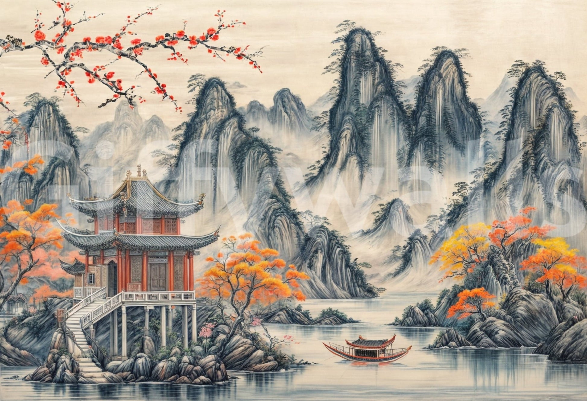 Classic oriental wallpaper mural for a boutique hotel Asian Serenity Wall Mural