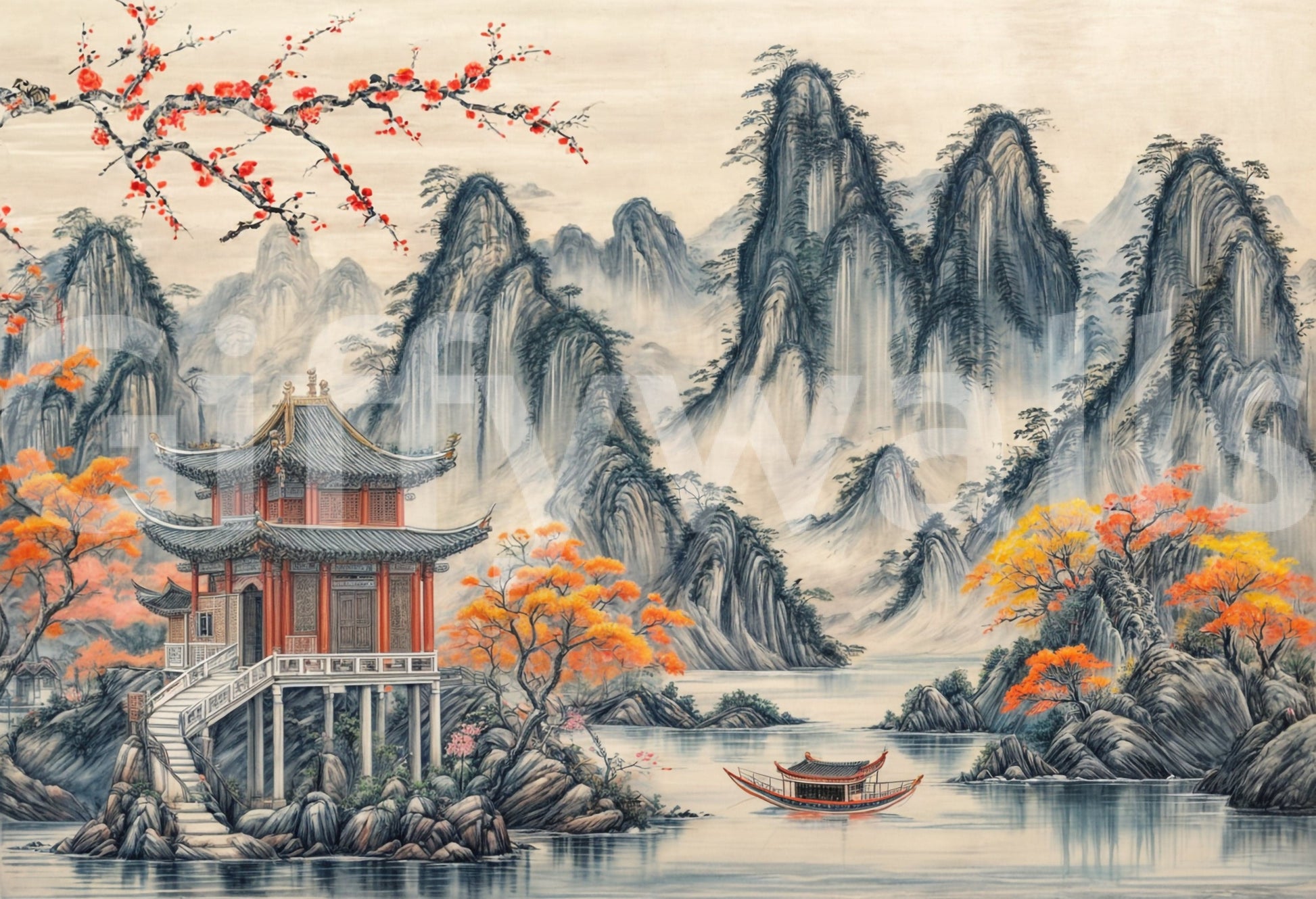 Classic oriental wallpaper mural for a boutique hotel Asian Serenity Wall Mural