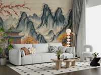 Asian Serenity Wall Mural vintage art style for a dining room wallpaper mural