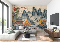 Asian Serenity Wall Mural hand-painted style for a study wallpaper mural