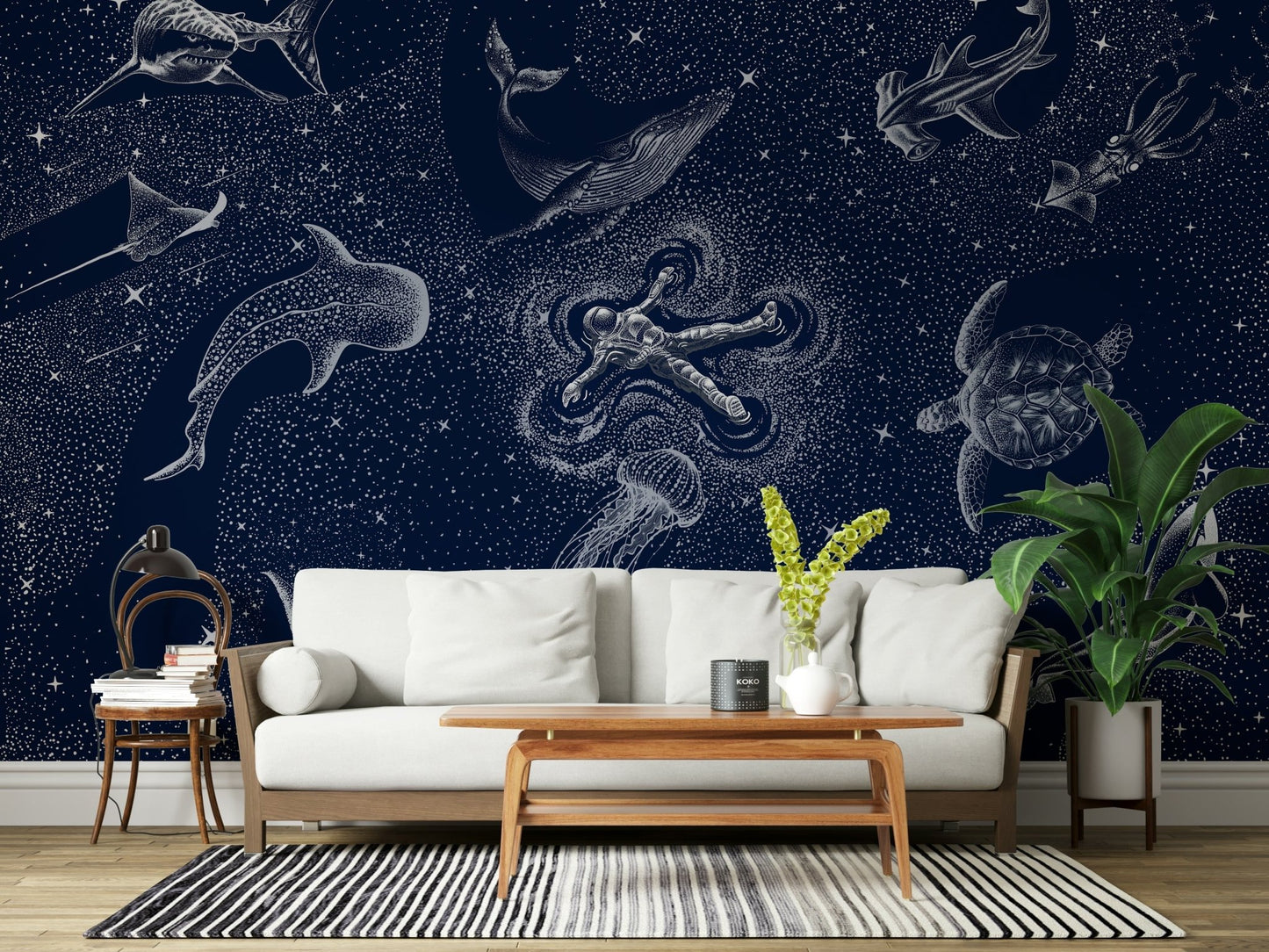 A beautiful wide-angle wall mural of a celestial sea.